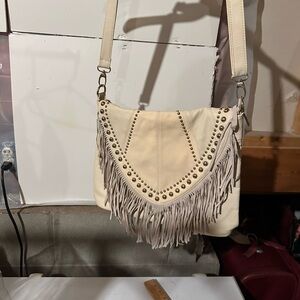 Elegant Cream Fringe Crossbody Bag
